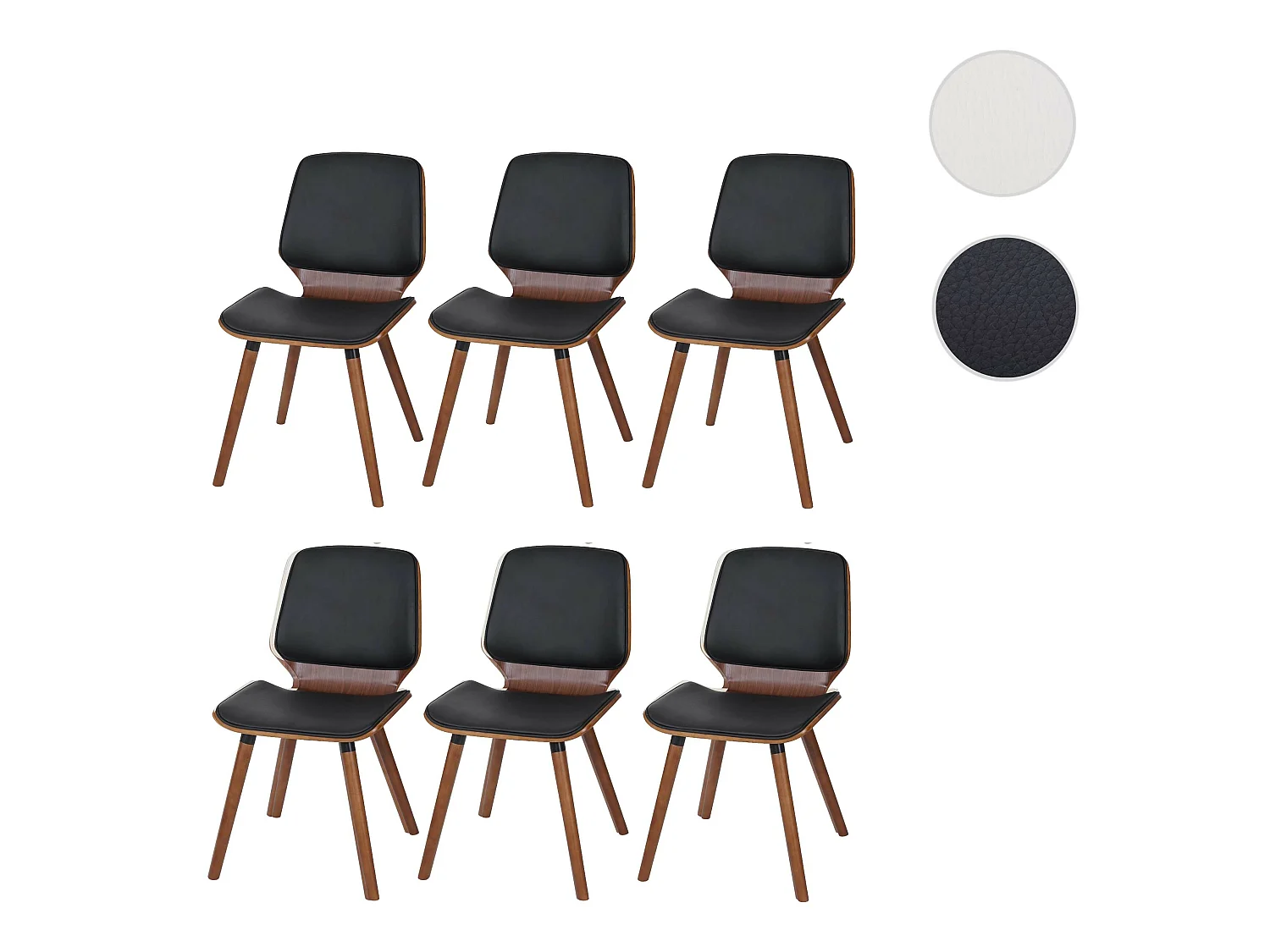 Set 6x sedie eleganti soggiorno sala pranzo MCW-B16 legno curvo ecopelle nero