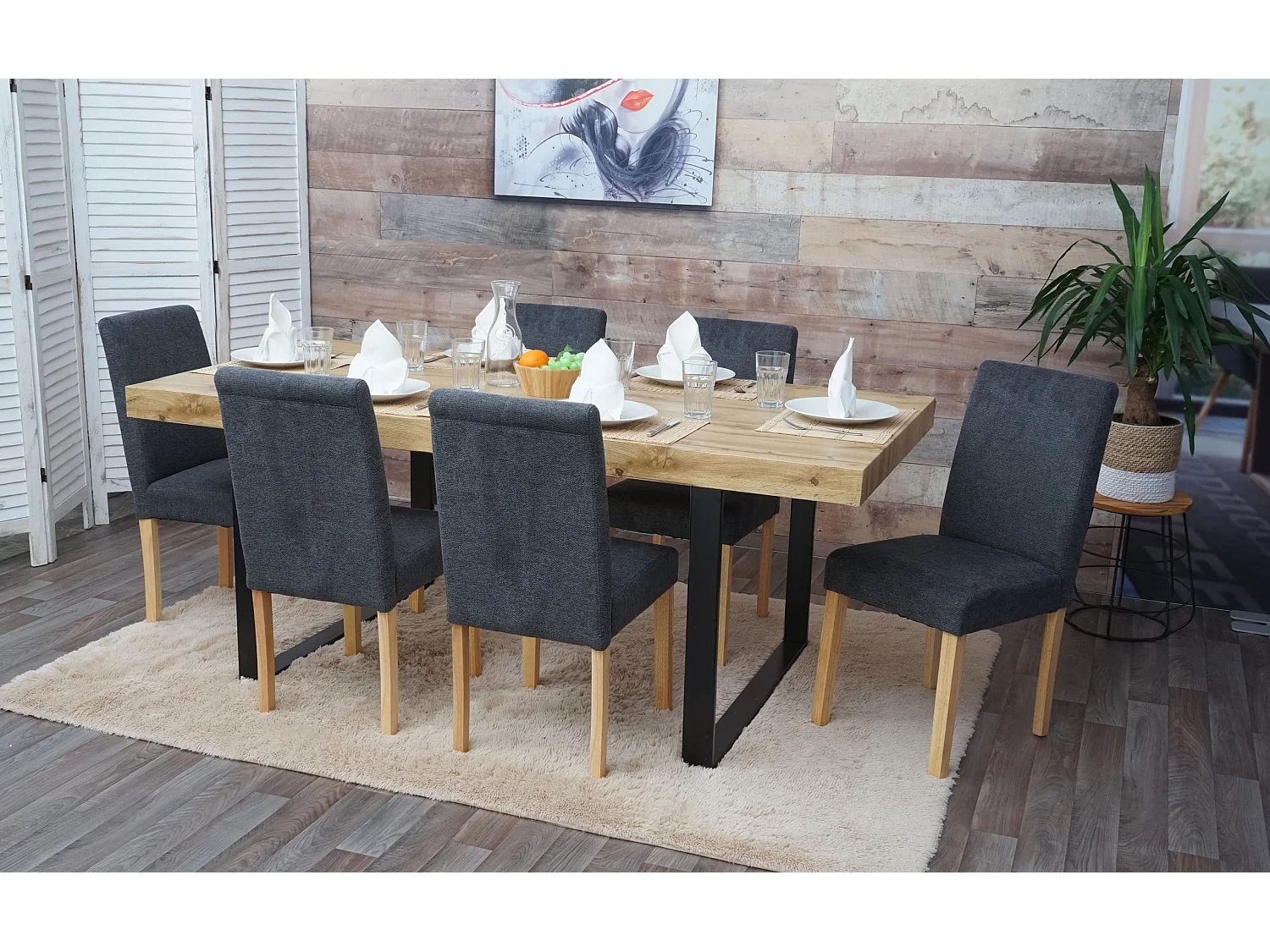 Esszimmerstuhl Littau (6er-Set), Textil, anthrazitgrau, helle Beine