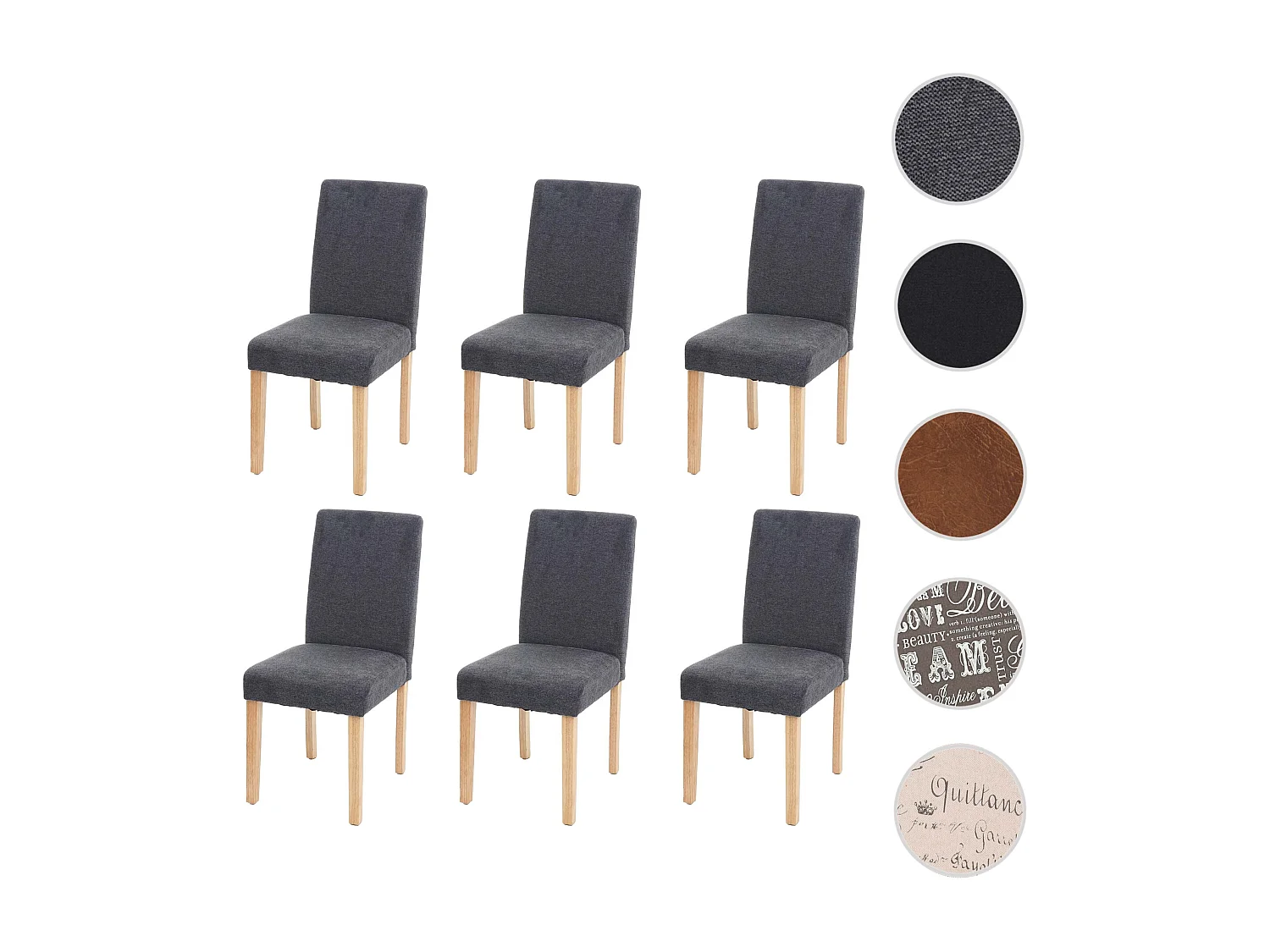 Esszimmerstuhl Littau (6er-Set), Textil, anthrazitgrau, helle Beine