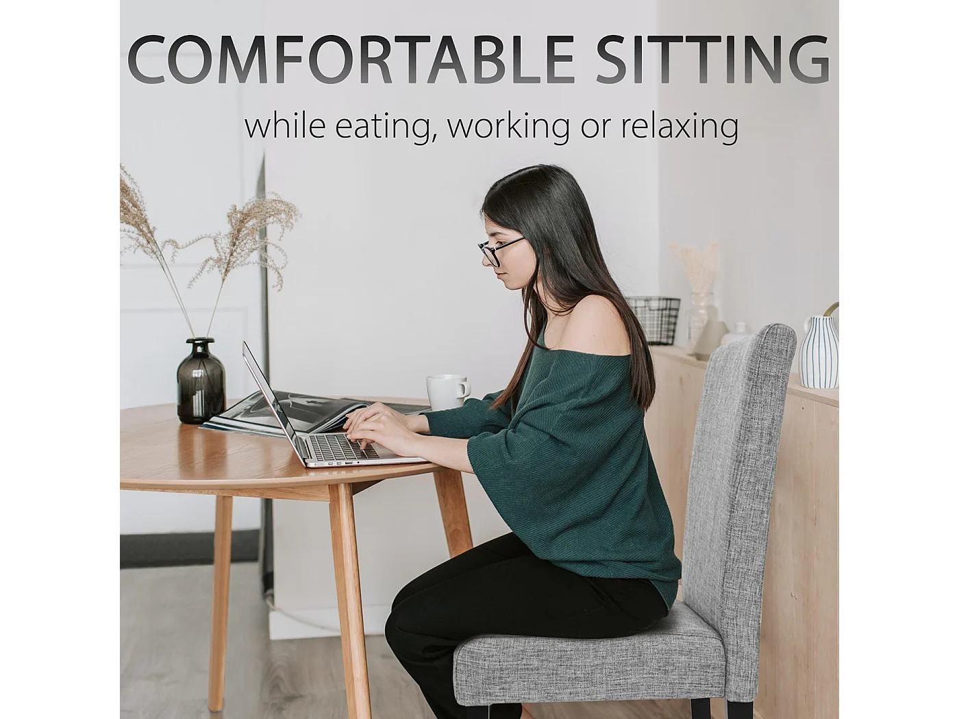 Littau dining chairs (set of 6),  fabric, grey, dark legs