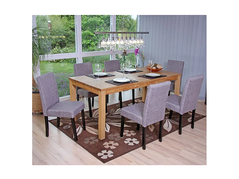 Chaise de salle à manger Littau (lot de 6),  tissu gris, pieds foncés