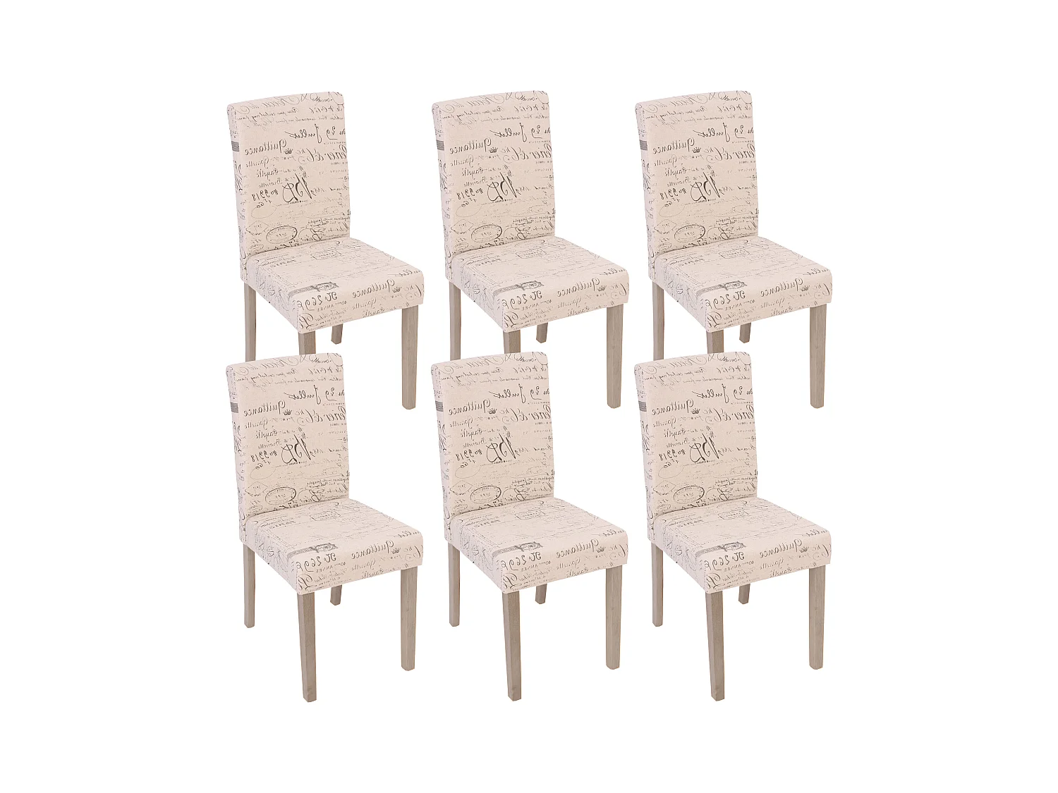 Silla de comedor Littau de tela (set de 6),  textil con letras, crema, patas estructura - roble