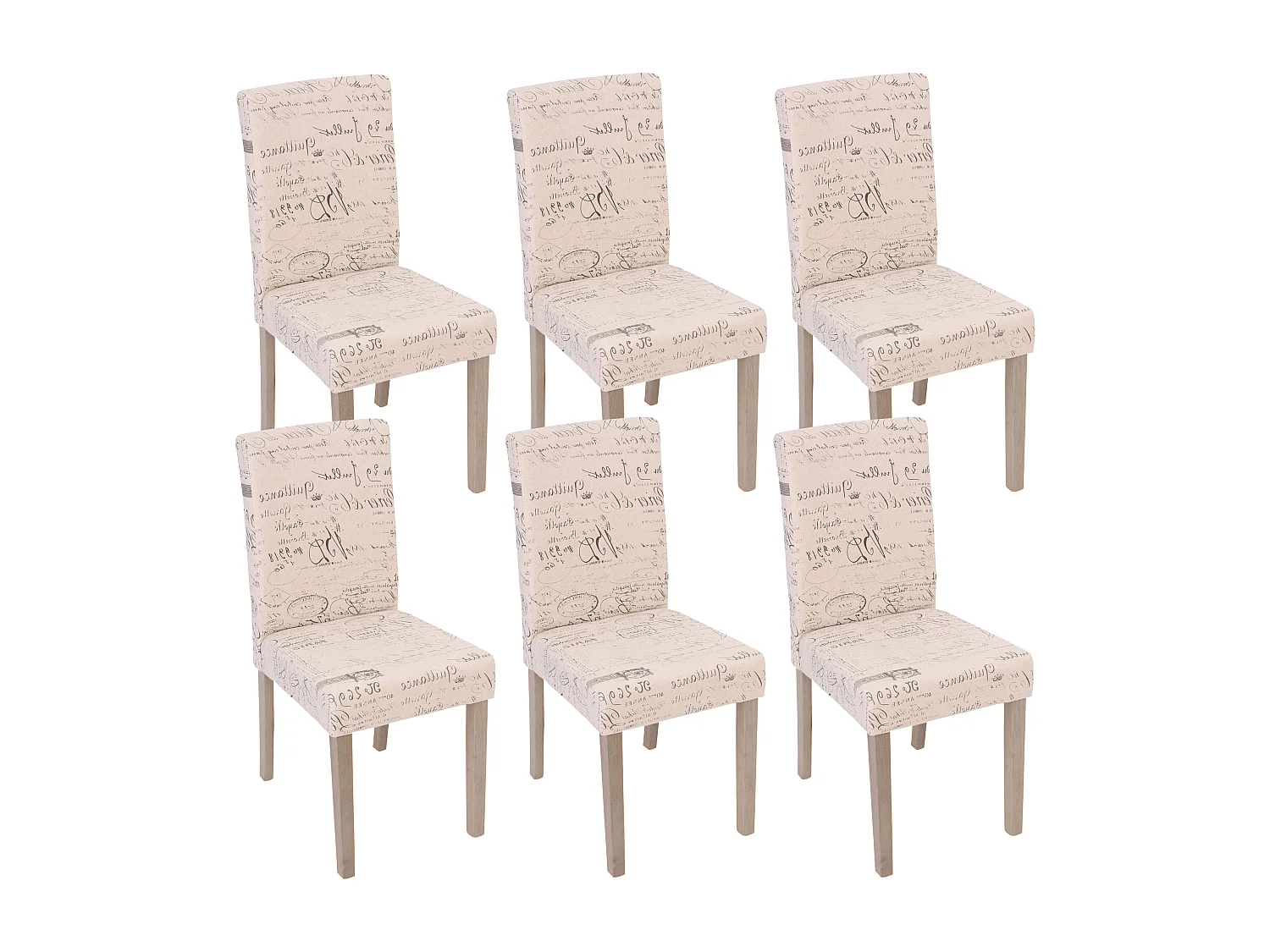 Chaise de salle à manger Littau Textil (lot de 6),  tissu avec écriture, crème, pieds couleur chaîne