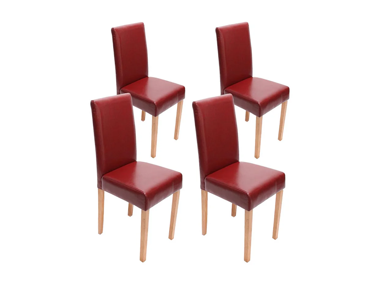 Silla de comedor Littau (set de 4),  cuero, patas rojas claras