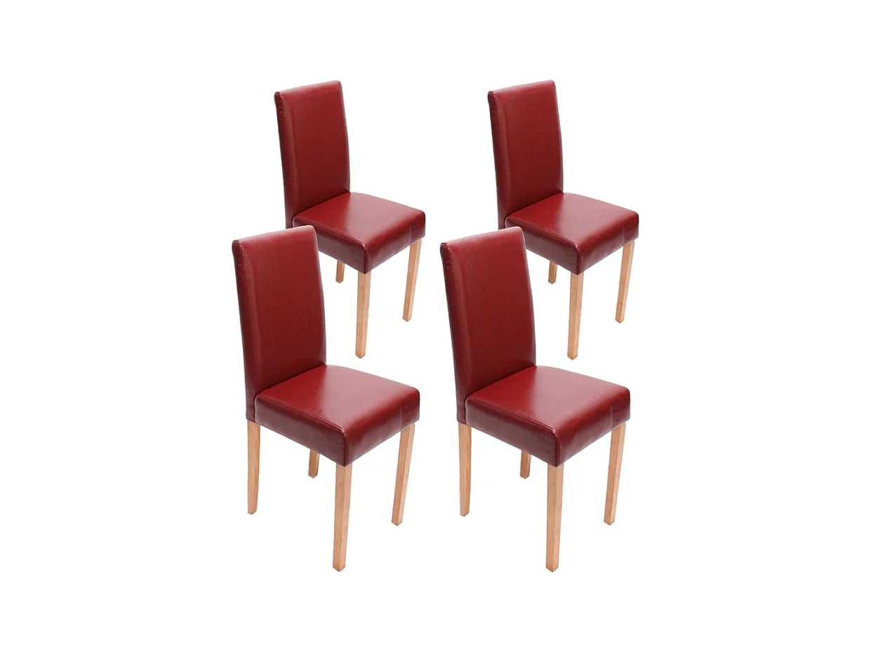 Chaise de salle à manger Littau (lot de 4),  cuir reconstitué, rouge, pieds clairs
