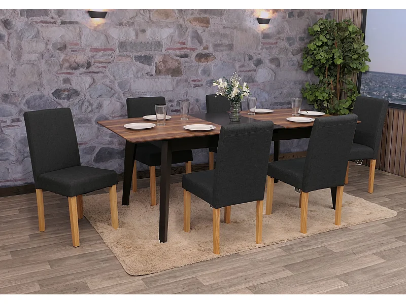 Eetkamerstoel Littau (set van 6),  textiel, zwart, lichtgekleurde poten