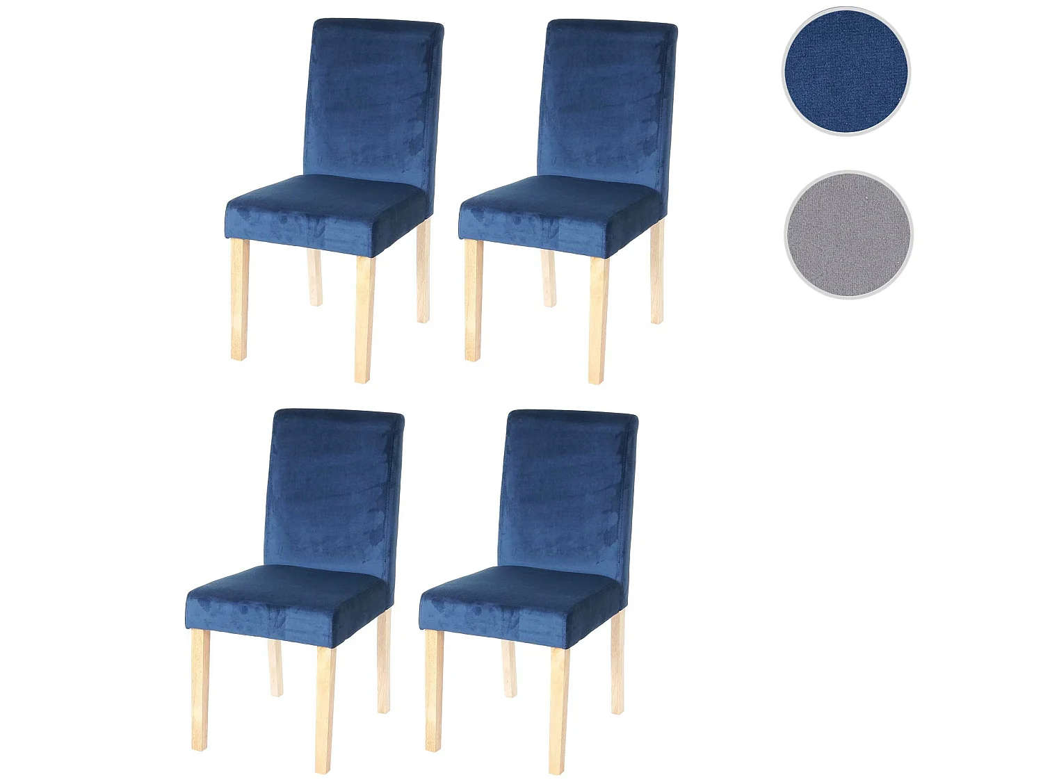 Silla de comedor Littau terciopelo (juego de 4),  azul petróleo, patas claras