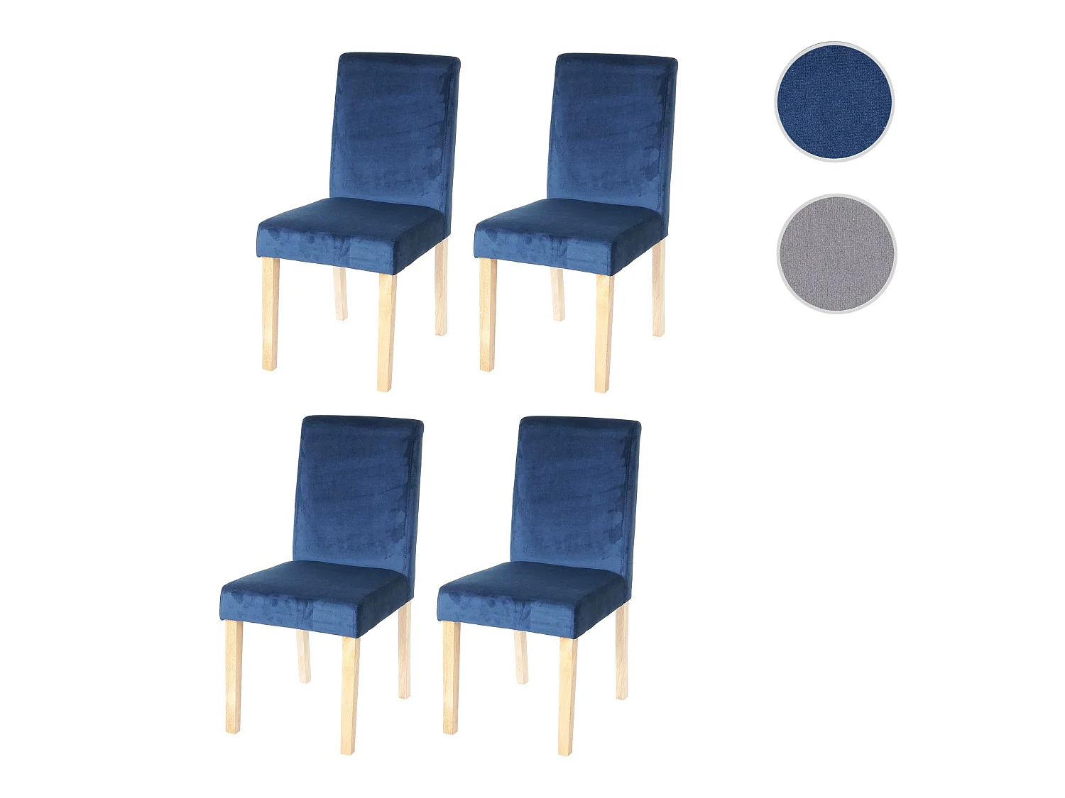 Esszimmerstuhl Littau Samt (4er-Set), Petrol-blau, helle Beine