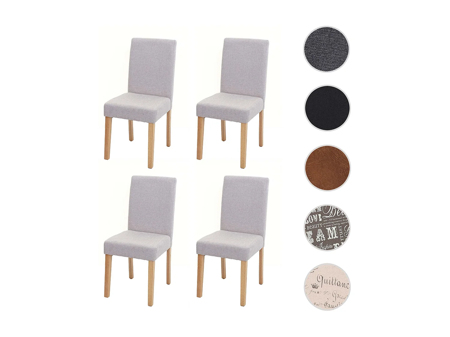 Littau script eetkamerstoel (set van 4),  textiel, crème-beige, lichtgekleurde poten