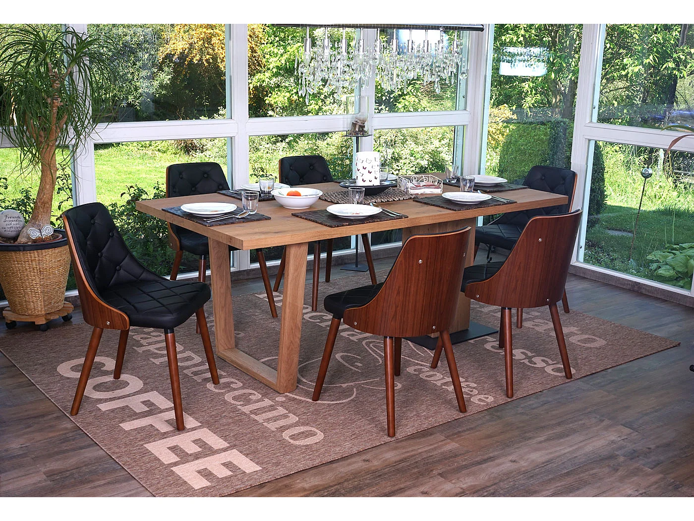 Silla de comedor MCW-A75 (set de 2),  imitación cuero negro