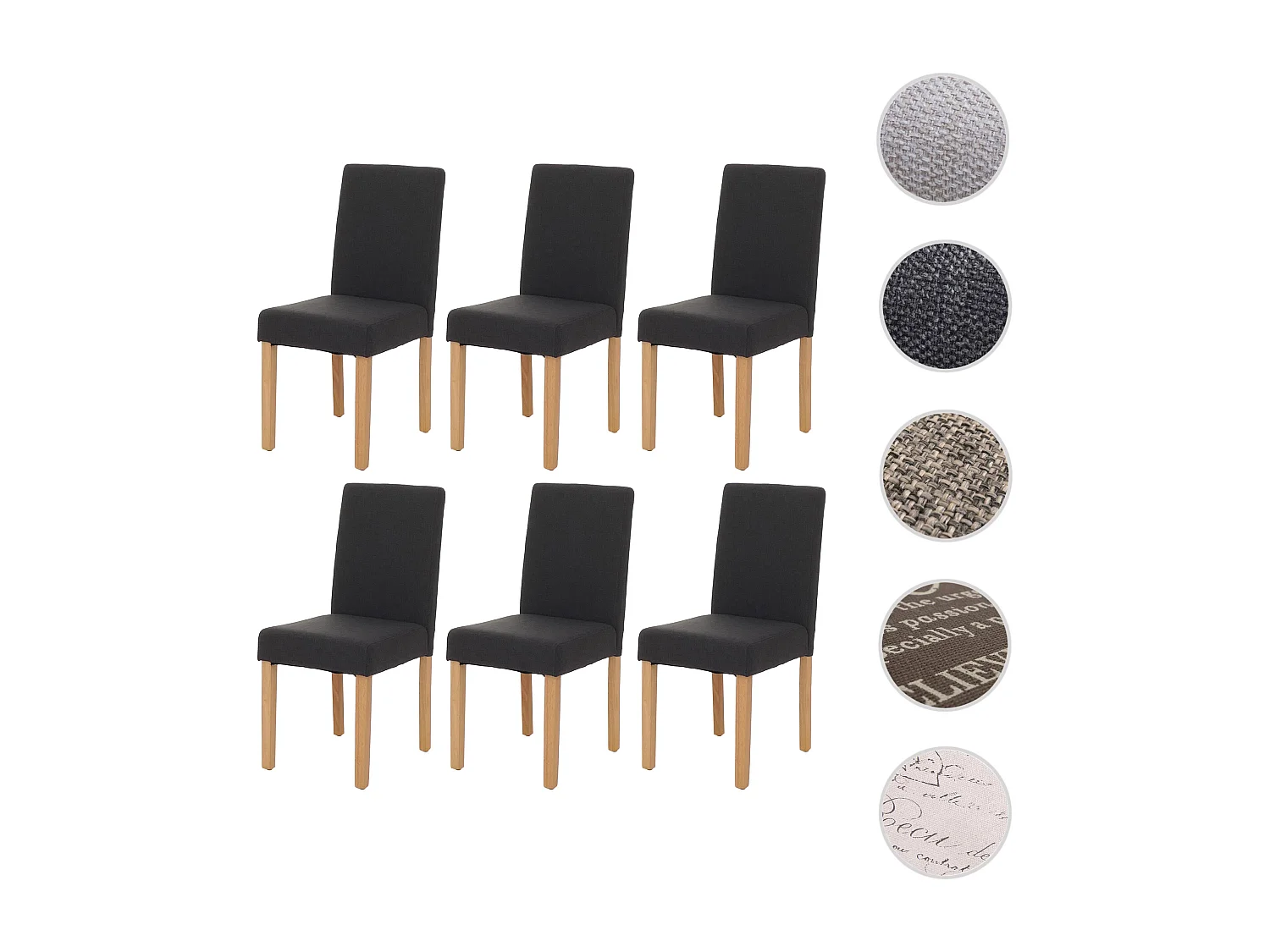 Eetkamerstoel Littau Schrift (set van 4),  textiel, zwart, lichtgekleurde poten