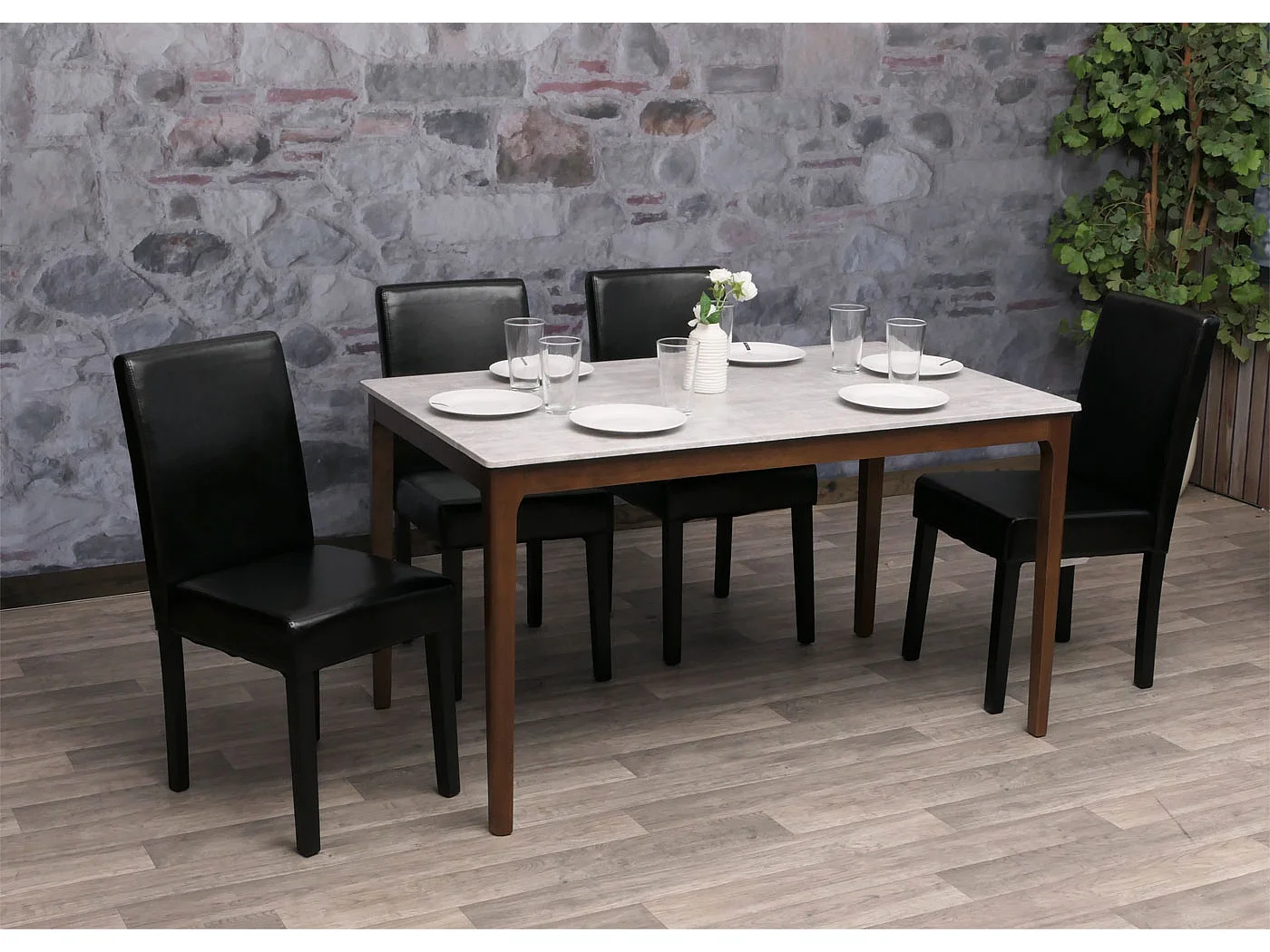 Chaise de salle à manger Littau (lot de 4),  simili-cuir, noir, pieds foncés