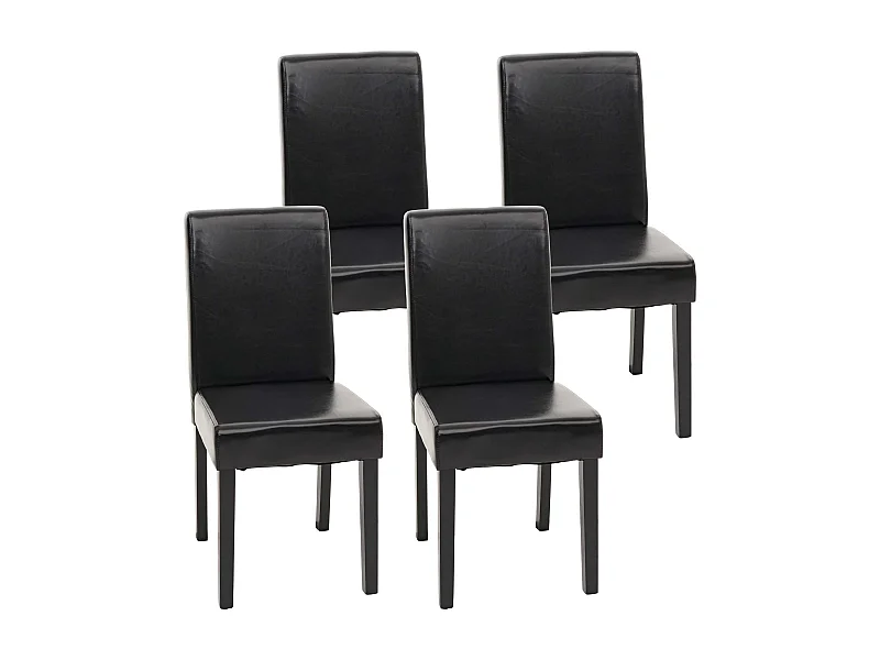 Chaise de salle à manger Littau (lot de 4),  simili-cuir, noir, pieds foncés