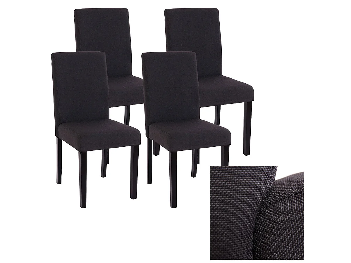 Chaise de salle à manger Littau Schrift (lot de 4),  tissu noir gris, pieds foncés