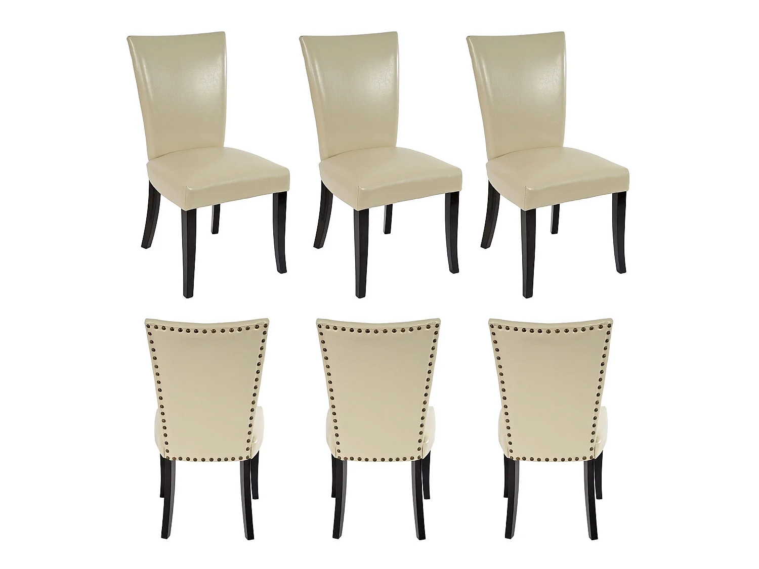 Set 6x sedie retrò eleganti Chesterfield ecopelle sala pranzo 62x50x93cm avorio piedi scuri