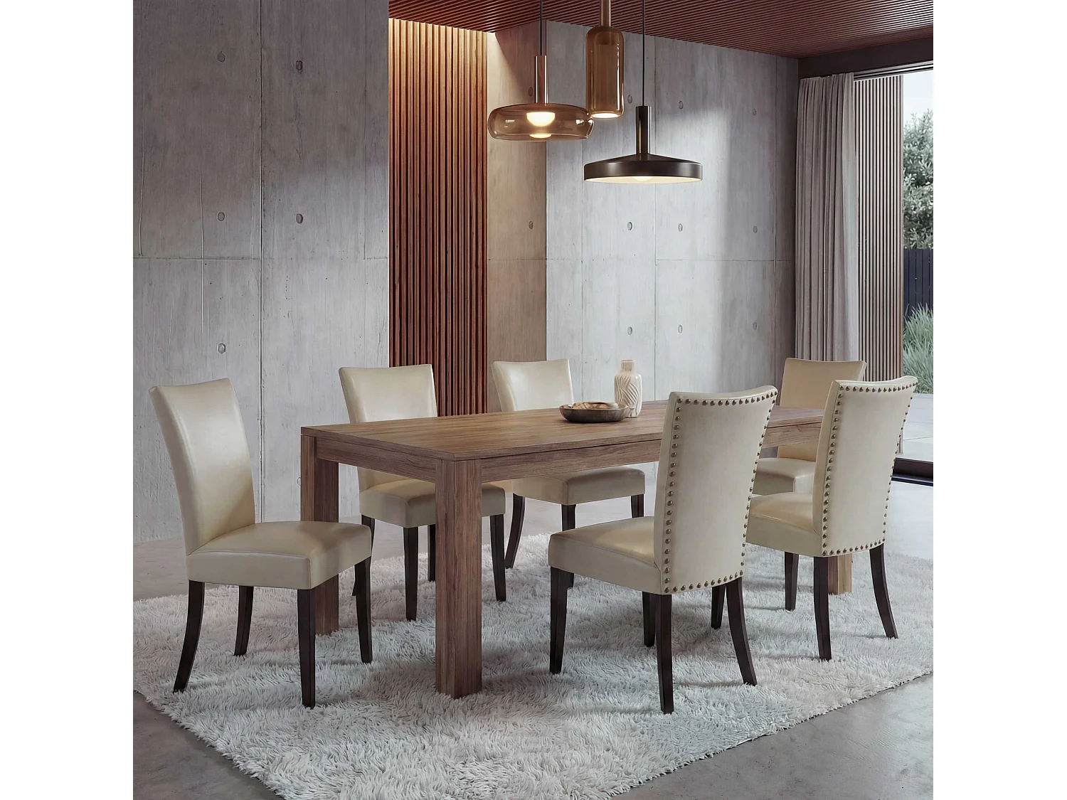 Chaise de salle à manger Edinburgh (lot de 6),  similicuir crème, pieds foncés