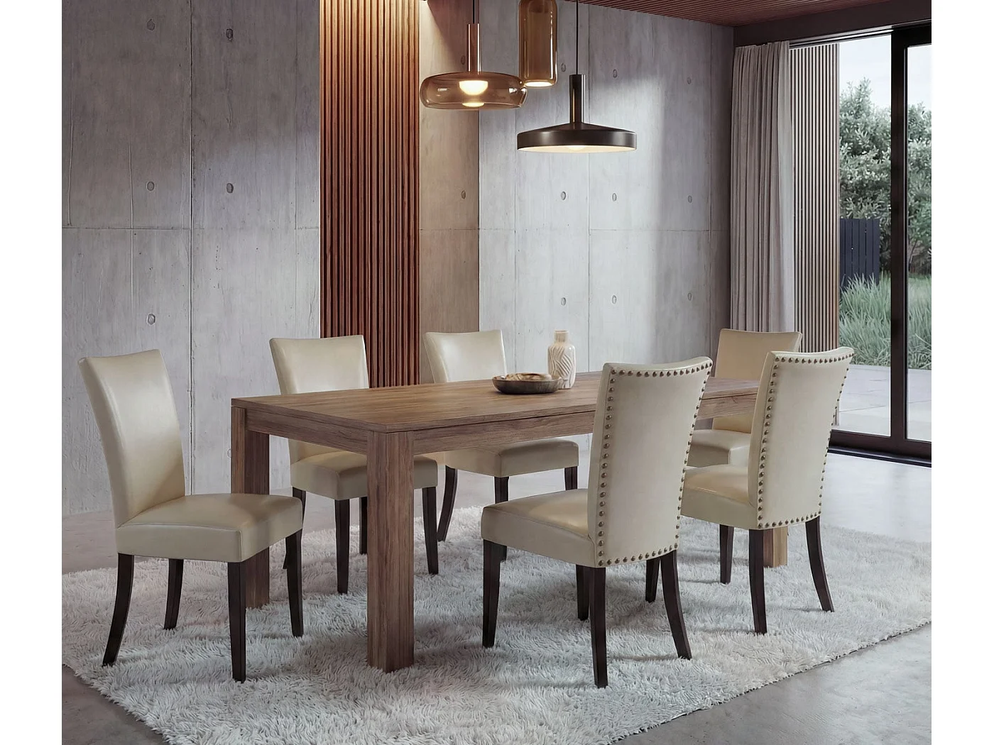 Chaise de salle à manger Edinburgh (lot de 6),  similicuir crème, pieds foncés