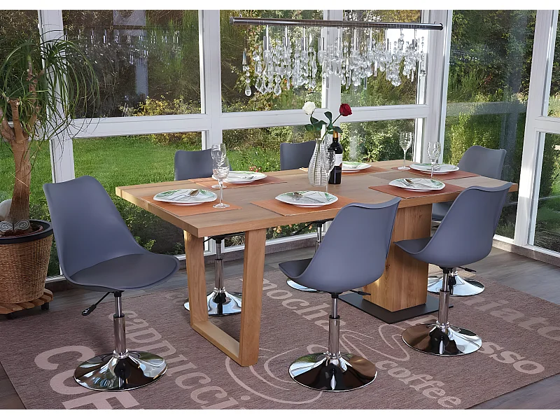 Silla de comedor Vaasa T501 (juego de 6),  gris oscuro, base cromada