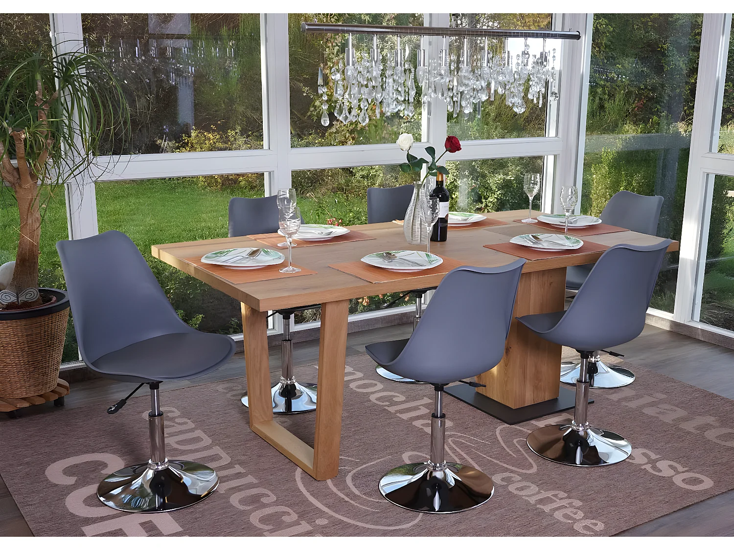 Eetkamerstoel Vaasa T501 (set van 6),  donkergrijs, voet chroom