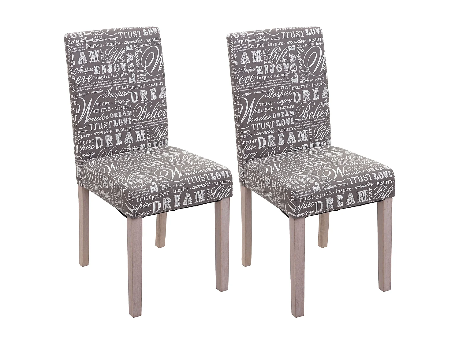 Silla de comedor Littau (set de 2),  textil con letras, gris, patas estructura - roble