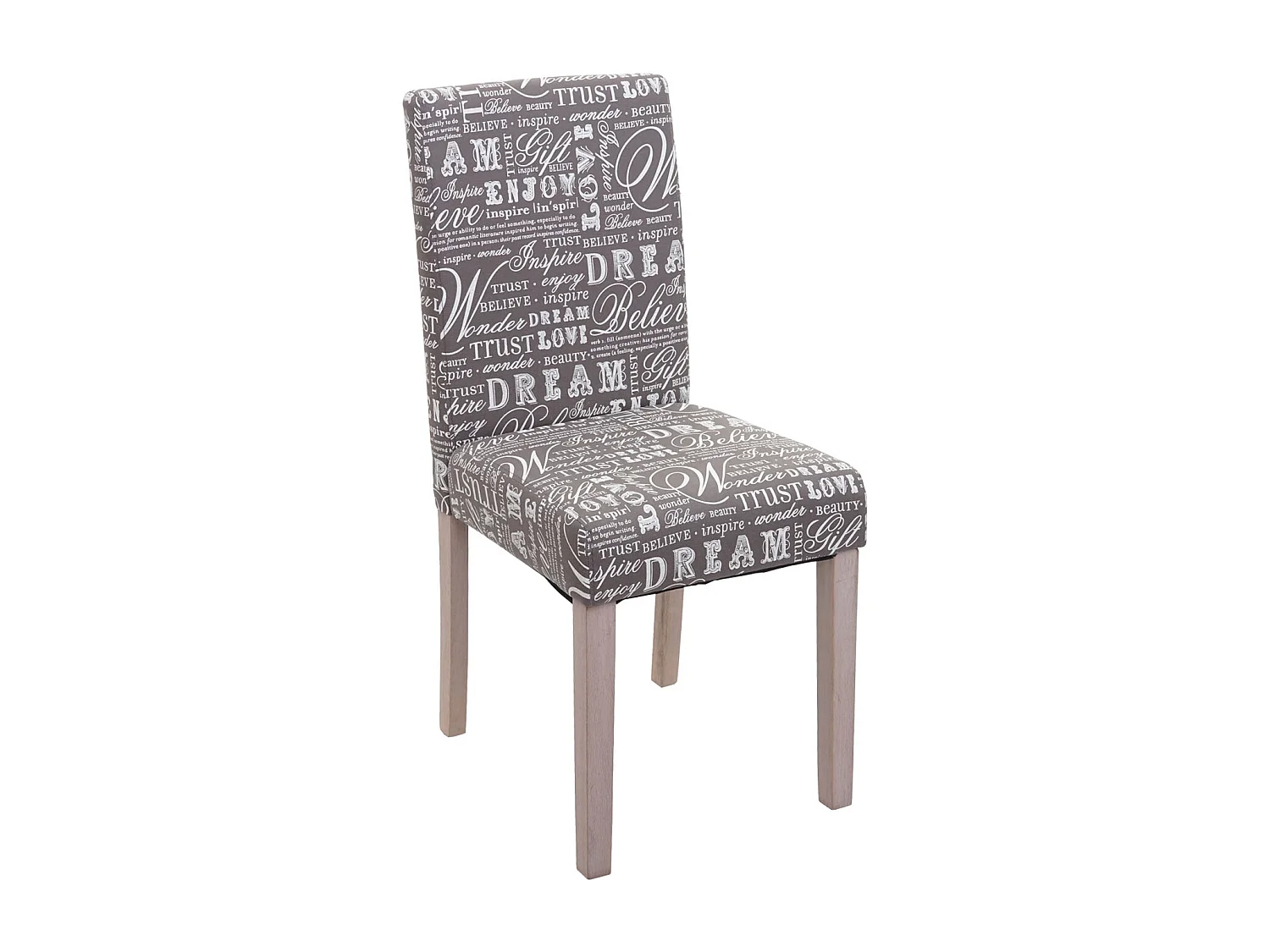 Silla de comedor Littau (set de 2),  textil con letras, gris, patas estructura - roble
