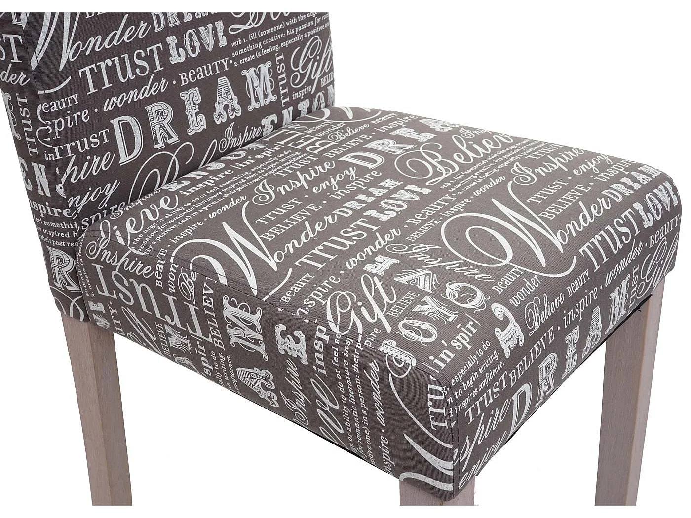 Silla de comedor Littau (set de 2),  textil con letras, gris, patas estructura - roble