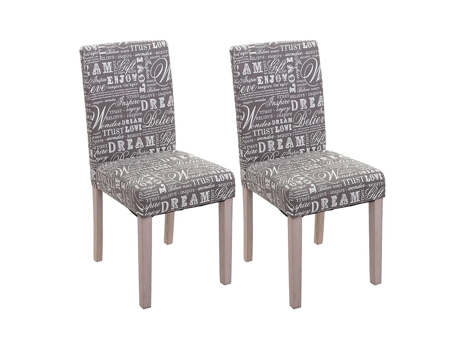 Chaise de salle à manger Littau Schrift (lot de 2),  Textile avec écriture, Gris - Chêne