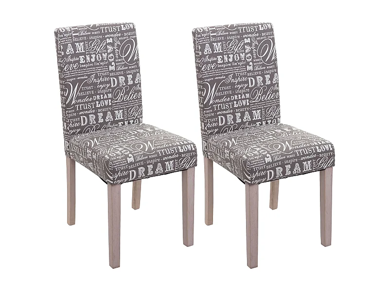 Chaise de salle à manger Littau Schrift (lot de 2),  Textile avec écriture, Gris - Chêne