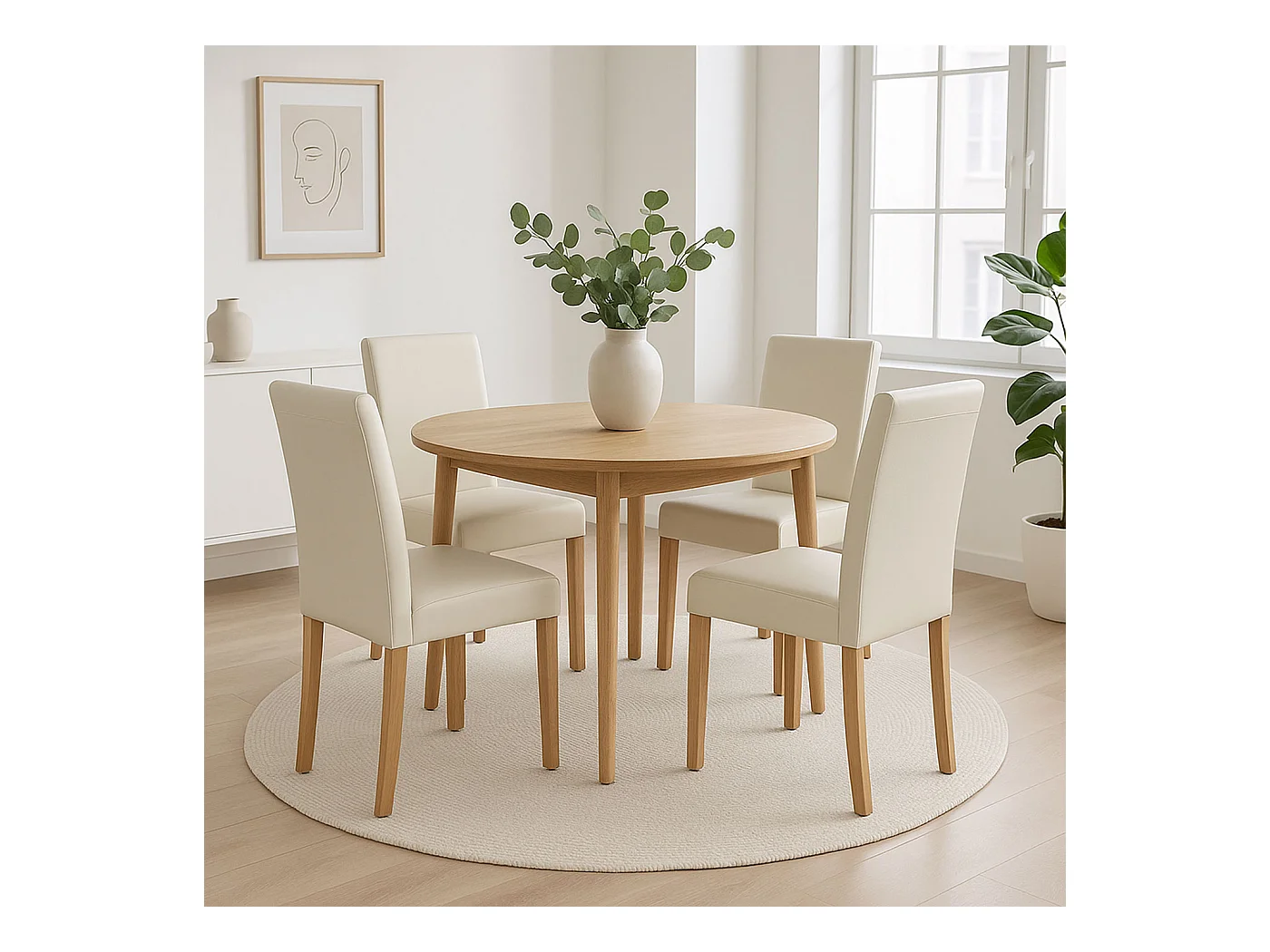 Chaise de salle à manger Littau (lot de 4),  simili-cuir, blanc, pieds clairs