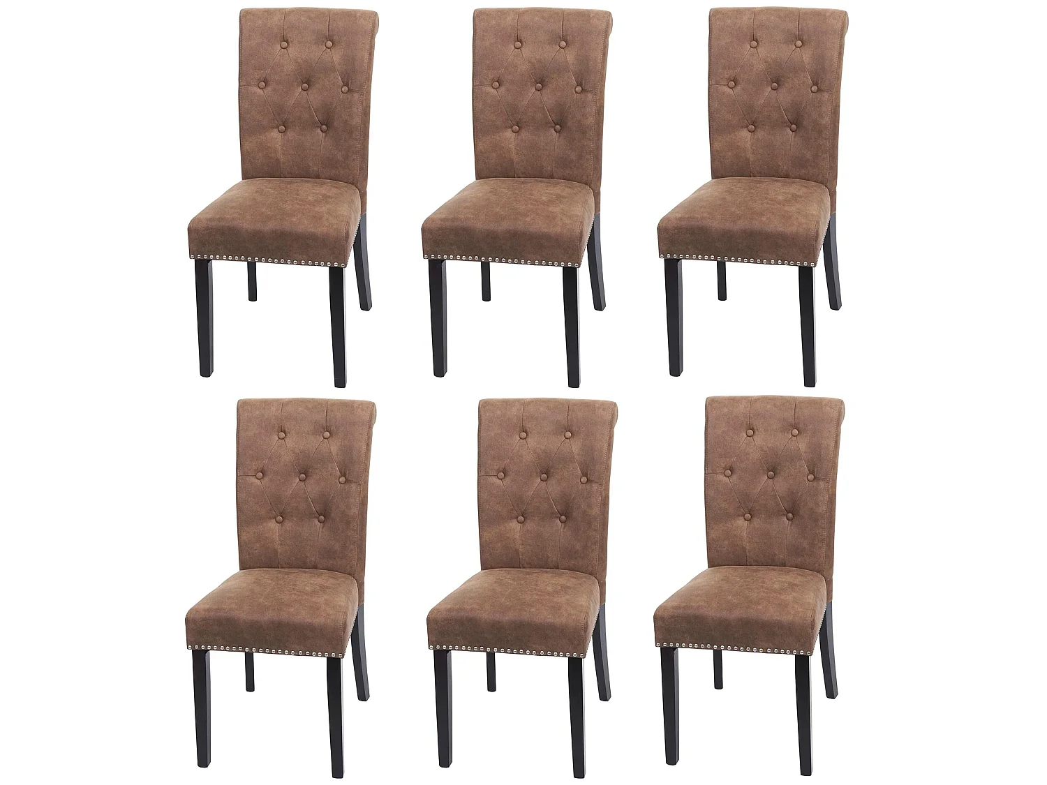 Chesterfield II eetkamerstoel (set van 6),  stof/textiel bruin, donkere poten