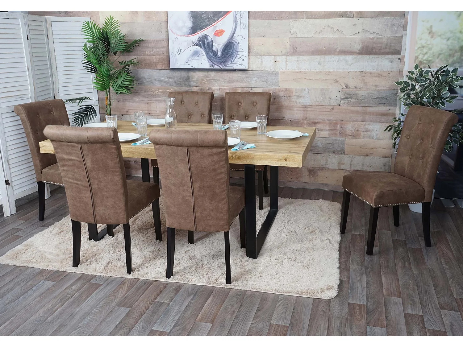 Chaise de salle à manger Chesterfield II (lot de 6),  tissu/textile marron, pieds foncés