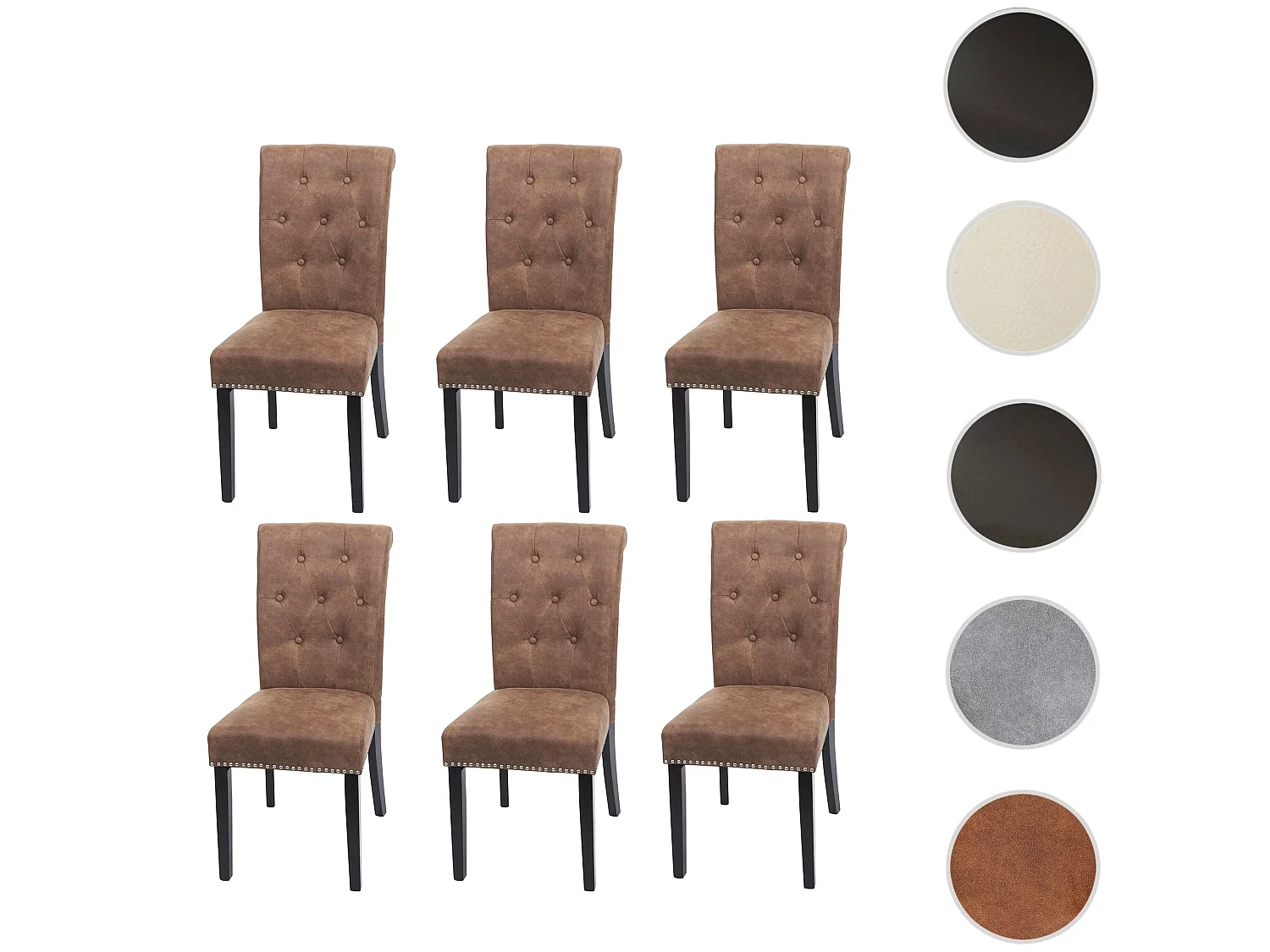 Chaise de salle à manger Chesterfield II (lot de 6),  tissu/textile marron, pieds foncés