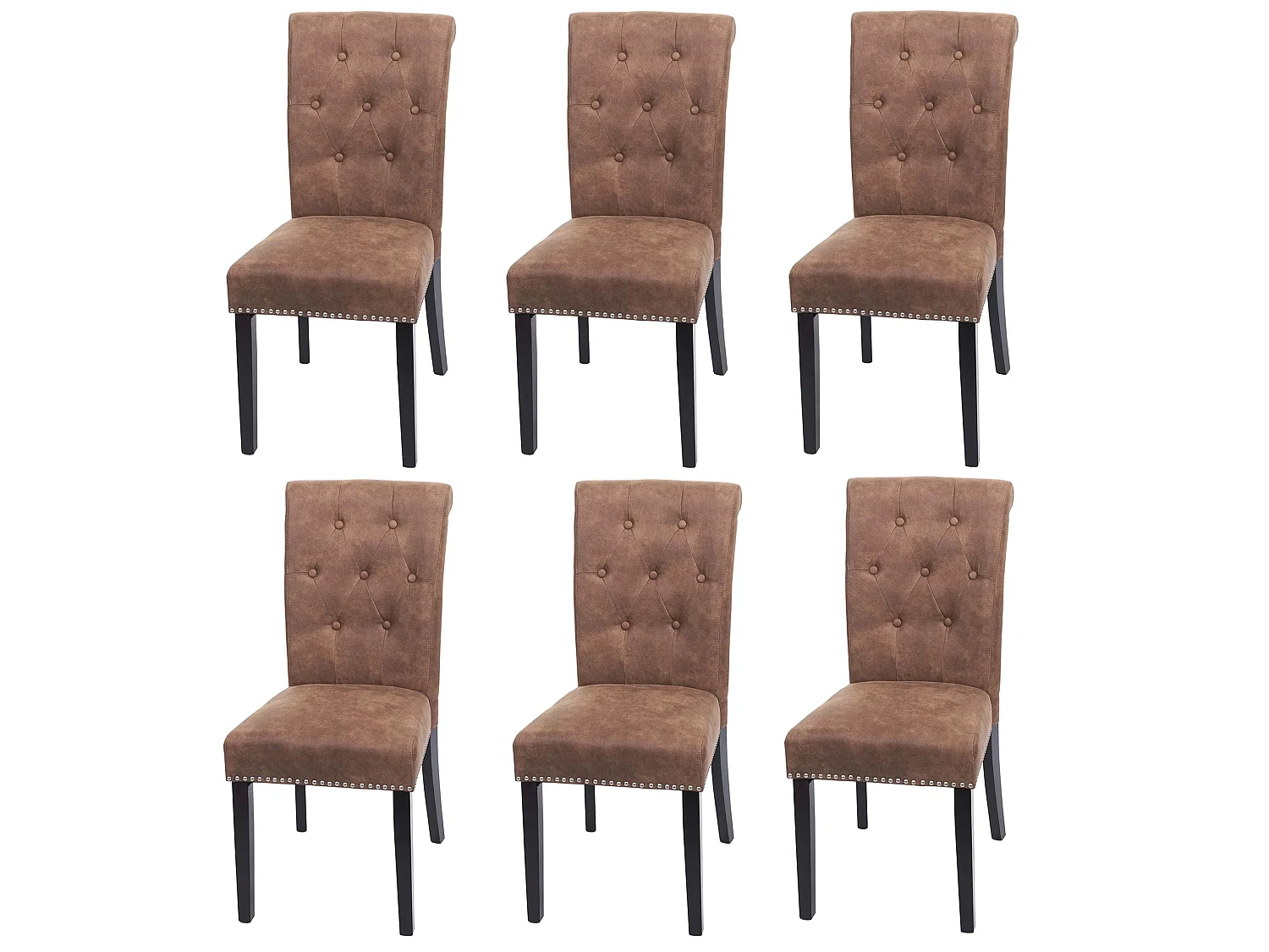 Esszimmerstuhl Chesterfield 2 (6er-Set), Stoff/Textil braun, dunkle Beine