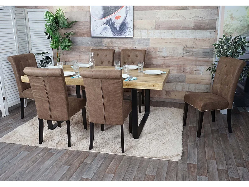 Set 6x sedie vintage retrò inglesi sala pranzo Chesterfield II tessuto marrone piedi scuri