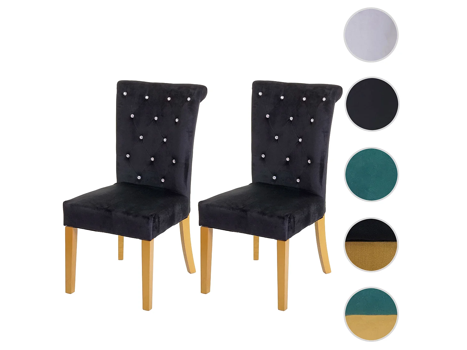 Krzesło do jadalni MCW-D22 (zestaw 2 sztuk),  czarny, nogi w kolorze złotym