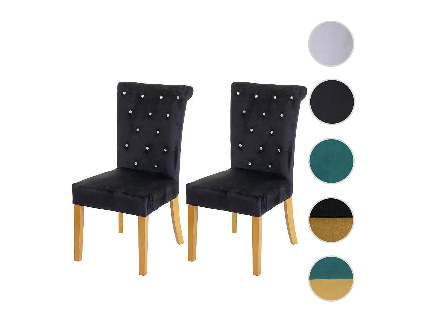 Eetkamerstoel MCW-D22 (set van 2),  zwart, goudkleurige poten