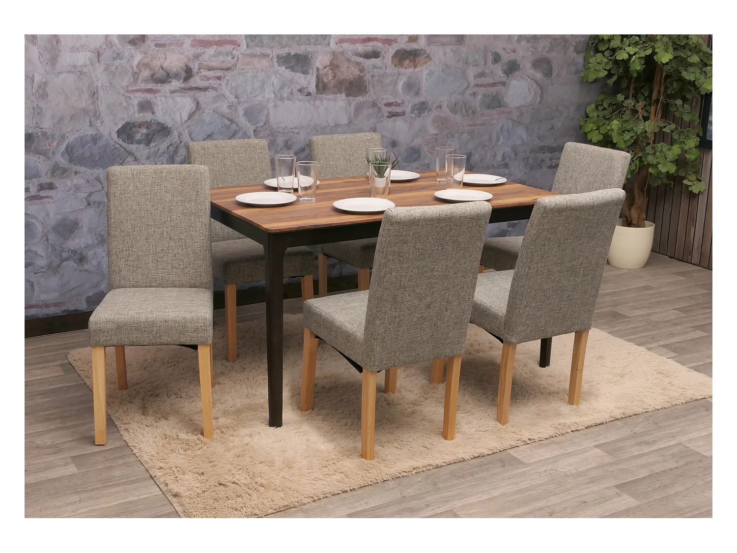 Chaise de salle à manger Littau (lot de 6),  tissu gris, pieds clairs
