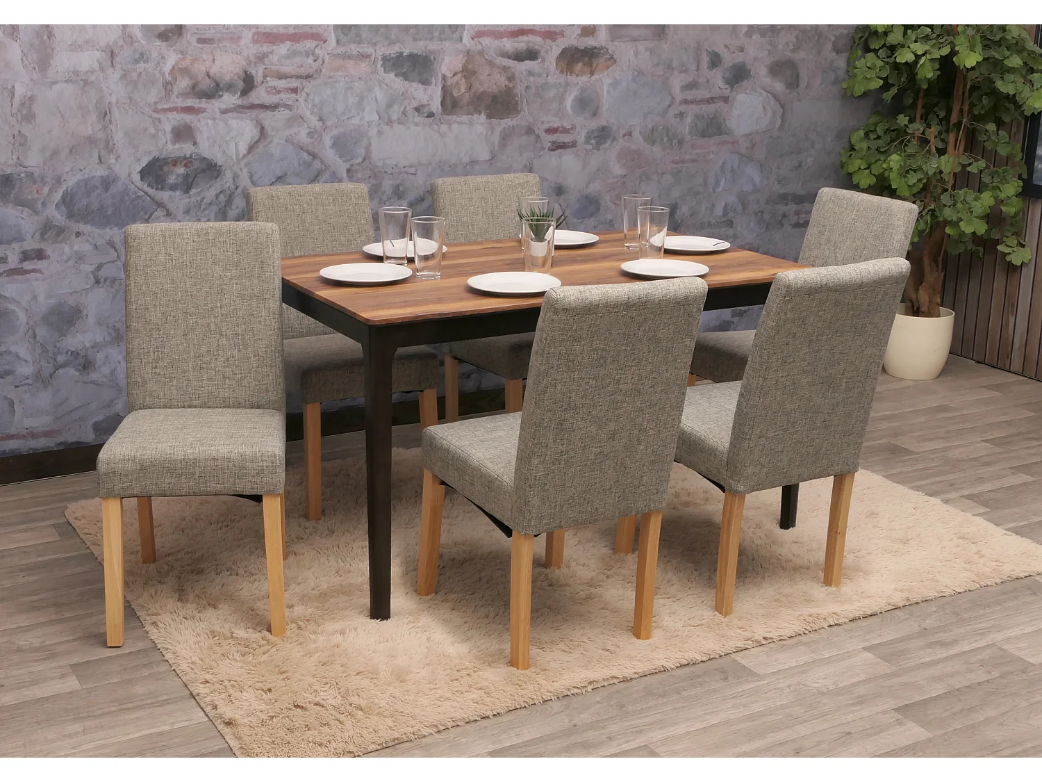 Chaise de salle à manger Littau (lot de 6),  tissu gris, pieds clairs