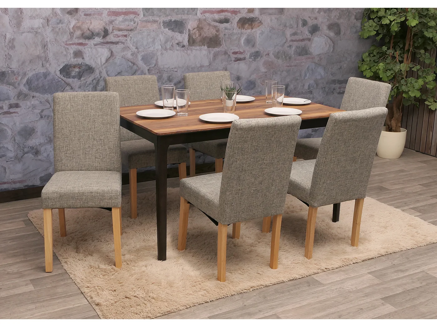 Chaise de salle à manger Littau (lot de 6),  tissu gris, pieds clairs