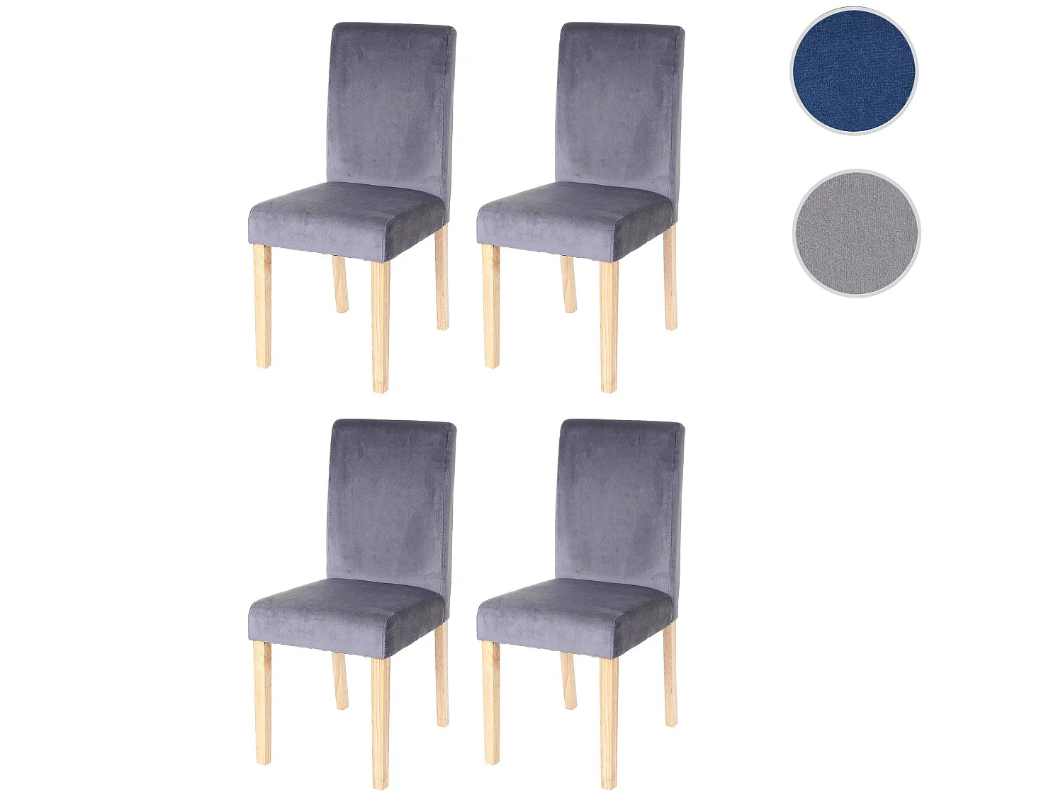 Set 4x sedie Littau velluto soggiorno cucina sala da pranzo 43x56x90cm grigio piedi chiari