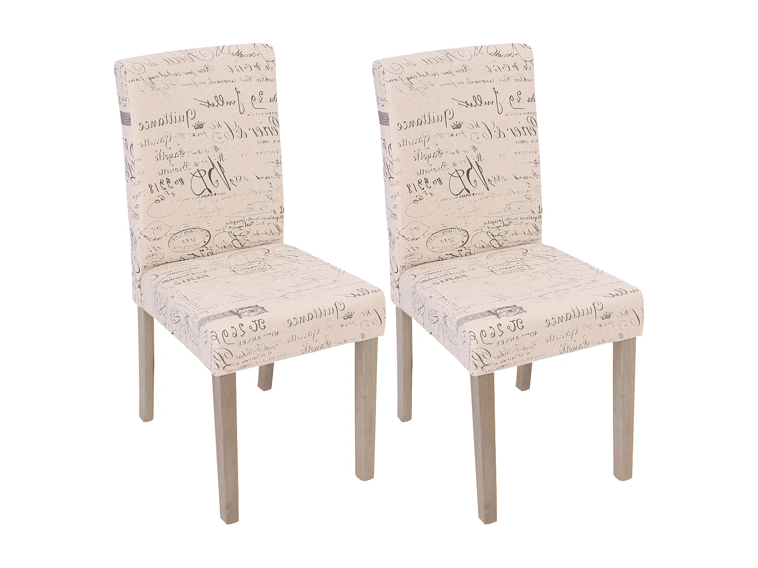 Eetkamerstoel Littau textiel (set van 2),  textiel met belettering, crème, poten structuur - eik