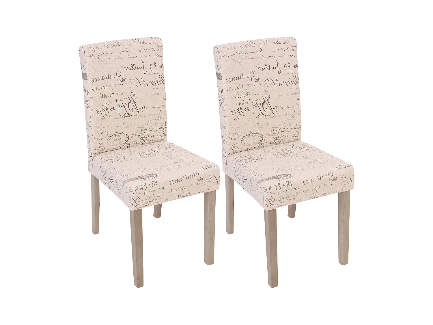 Chaise de salle à manger Littau Schrift (lot de 2),  tissu avec écriture, crème, aspect chaîne des pieds