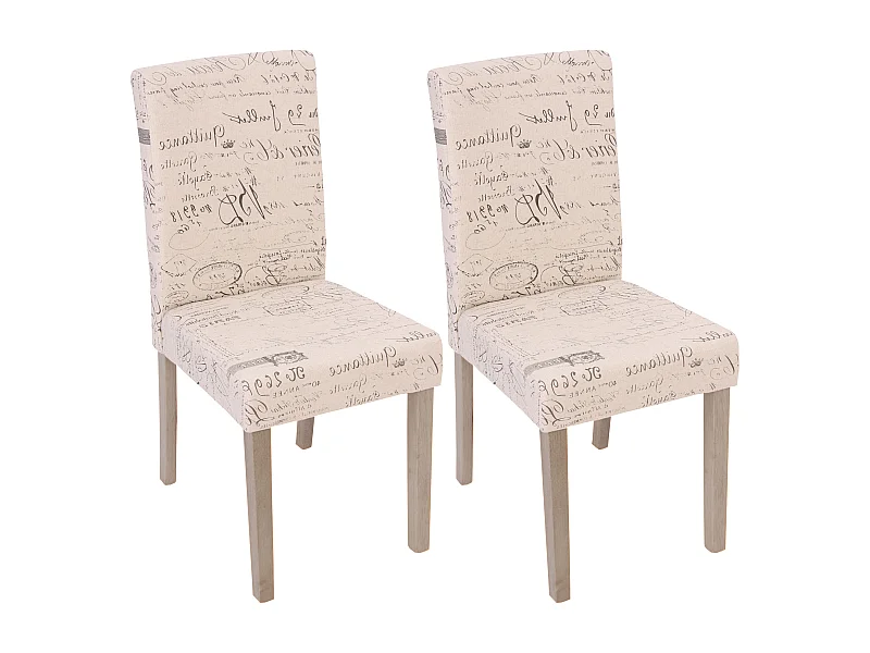 Chaise de salle à manger Littau Schrift (lot de 2),  tissu avec écriture, crème, aspect chaîne des pieds