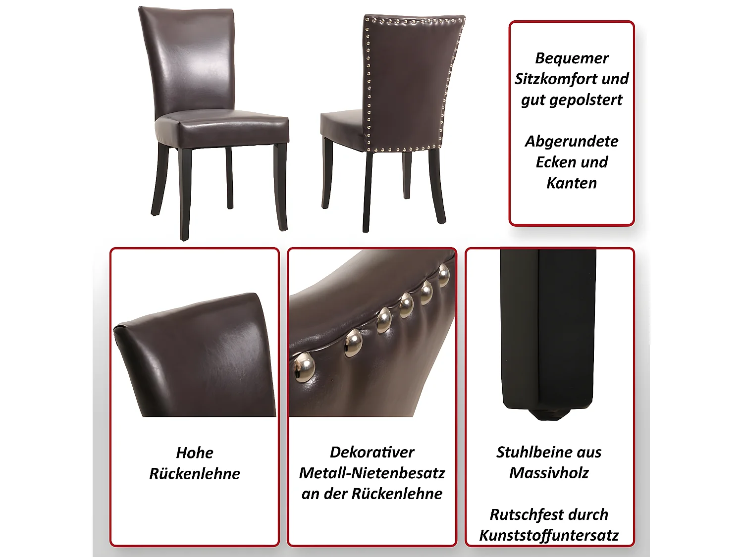 Chaise de salle à manger Edinburgh (lot de 2),  similicuir brun foncé, pieds foncés