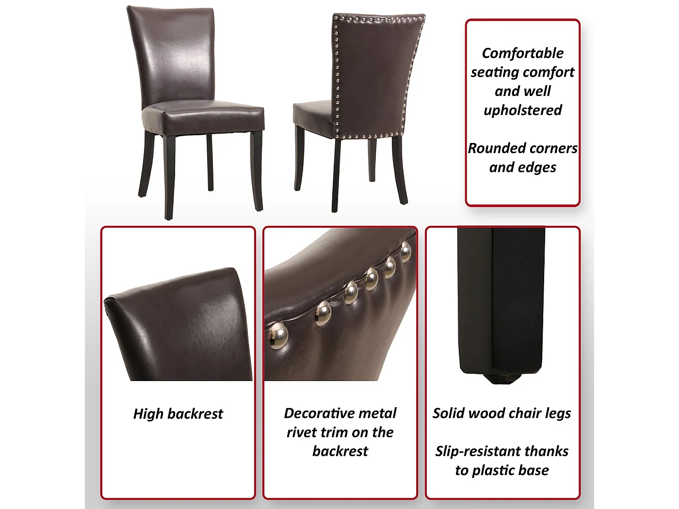 Esszimmerstuhl Edinburgh (2er-Set), Kunstleder, braun, dunkle Beine