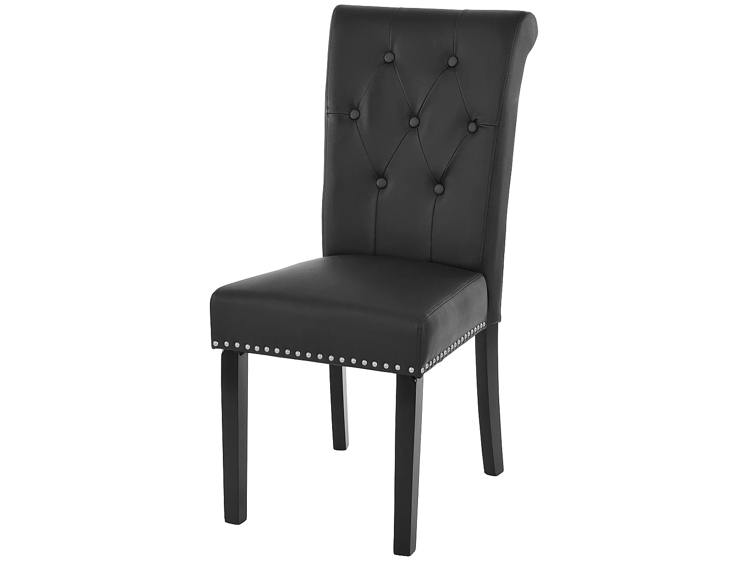 Set 2x sedie vintage retrò inglesi sala pranzo Chesterfield II ecopelle nero piedi scuri