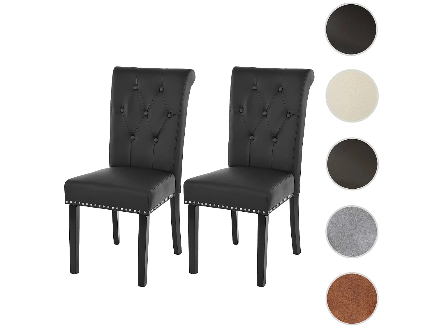 Set 2x sedie vintage retrò inglesi sala pranzo Chesterfield II ecopelle nero piedi scuri