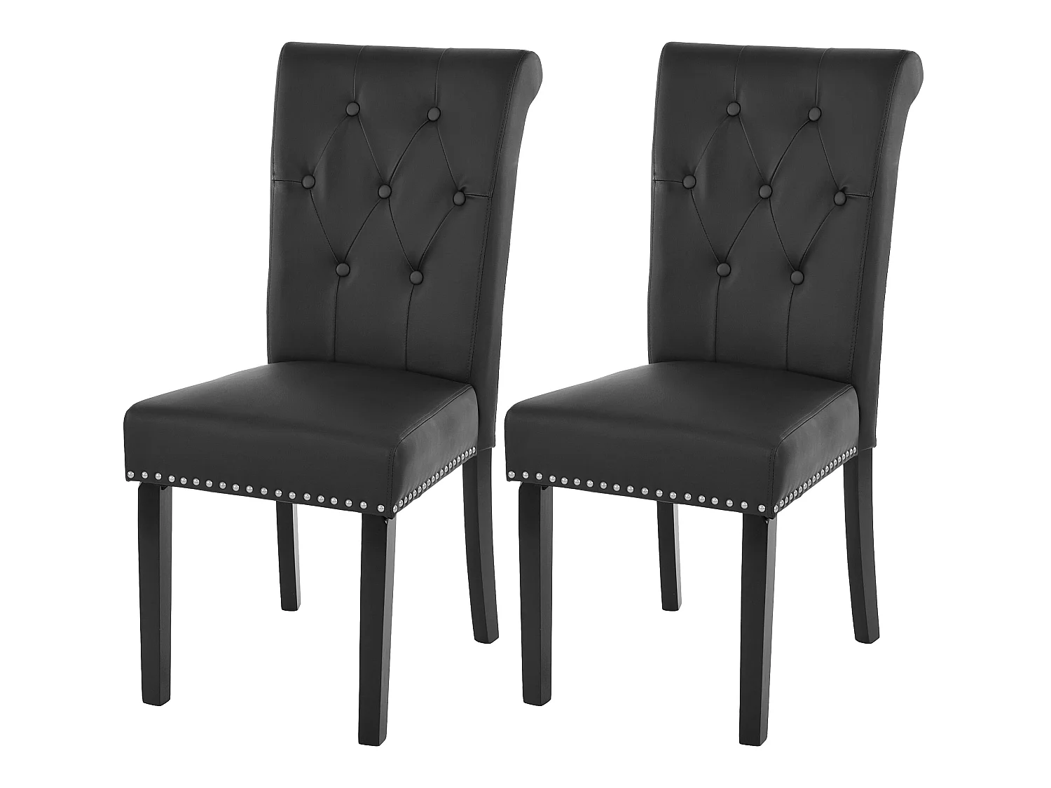 Chaise de salle à manger Chesterfield II (lot de 2),  similicuir noir, pieds foncés