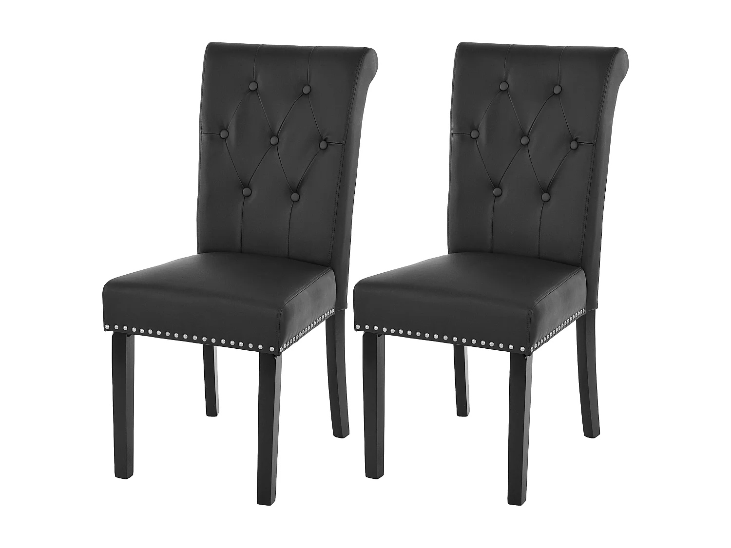 Eetkamerstoel Chesterfield Il (set van 2),  kunstleer, zwart, donkere poten