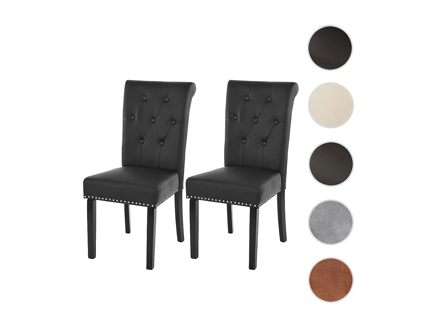 Eetkamerstoel Chesterfield Il (set van 2),  kunstleer, zwart, donkere poten